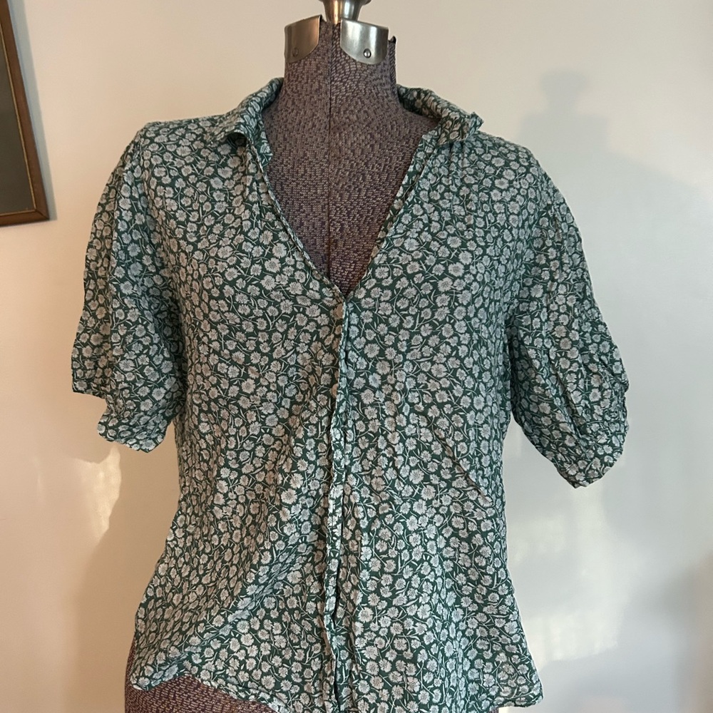 Abercrombie & Fitch Green Puff Sleeve Button Down Shirt